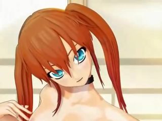Animeeritud punapea sluty seljas suur dildo