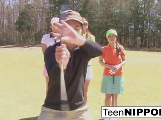 Pretty Asian Teen Girls Play a Game of Strip Golf: HD adult video 0e