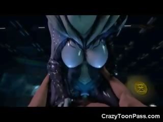 3D Creepy Alien darling Rides Human Dick!