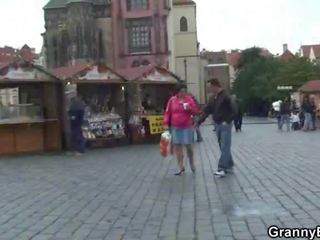 Senior turist is picked up and bumped