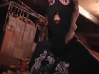 Redhead gangbanged by masked men