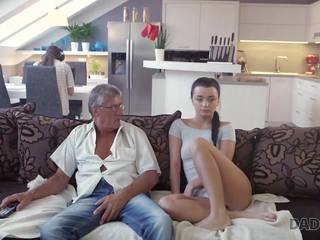 Daddy4k juvenile works on laptop while cutie copulates