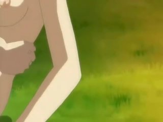 Youthful anime paramours fuck on the meadow