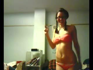 Pigtailed college daughter gives striptease video video