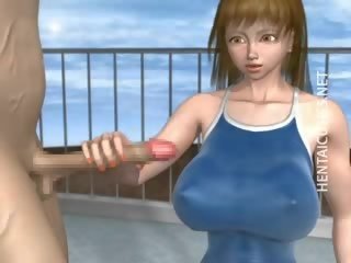 3D cartoon bitch take putz at poolside