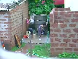 Watch This Two groovy Sri Lankan young female Getting Bath In Outdoor