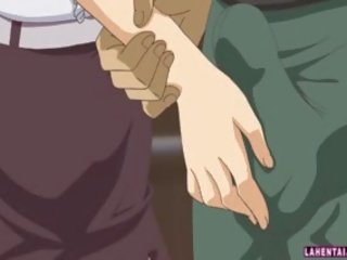 Hentai cutie mendapat facialed pada tandas