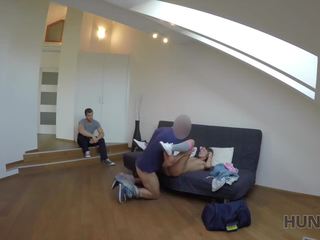Bitch Rides Stranger's shaft While Cuckold Watches this