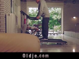 Sweet Blonde honey Sexercizing Old Man at Gym: Free x rated video c6
