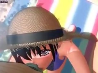 Animeeritud lits seljas massiivne liige edasi rand