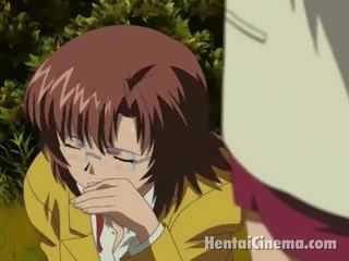 Glorious manga seductress in glbooties blowing a large schlong in the park