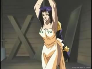 Cartoon prostitute with hands tied to her feet and clothespins on her vagina gets screwed