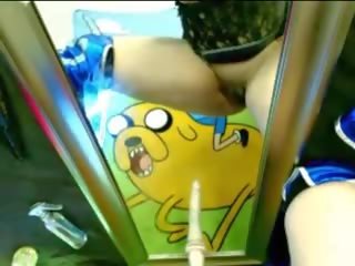 Big Booty Ninja Rides Mirror Dildo Foward & Backward.