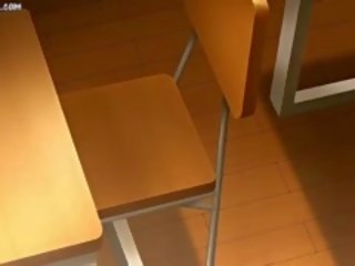 Anime young female rubbing a massive pecker