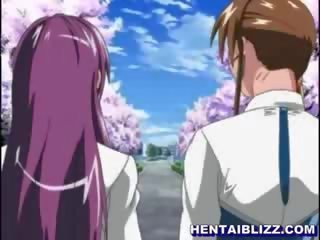Incredible blonde hentai chick with big round tits riding shaft