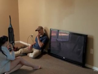 Curvy Latina wife fucks the cable schoolboy while her husband is out of the country&period;