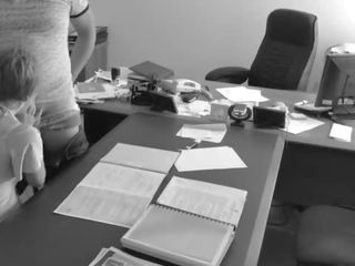 The bos fucks his cilik sekretaris on the kantor table and shows it on hidden camera