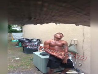Neighbors Watch teen Handsomedevan stroke his prick in the rain