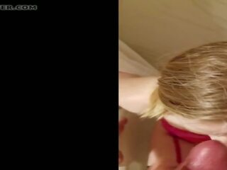 Pigtailed bionda fantasia donna su suo ginocchia prende enorme facciale