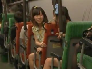 Pair Nice Dolls Oral Fuck Some Sleeping Guy's prick In A Public Bus