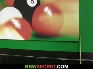 She leaves and he fucks fatty on pool table