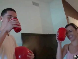 Teens in pink bed having porno