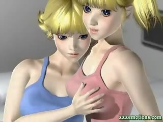 Animated blondes sharing a huge black phallus