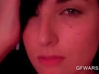 Naked brunet ellemek herself in pov style
