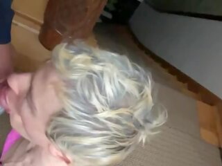 Petite ladyboy taking care of a big dick