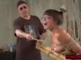 Grown азіатська раб тортурам з metal фалоімітатор і синиця.