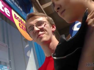 Slim brunette fucked by boy in front of her nerdy.