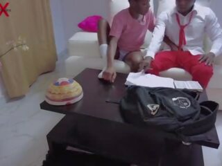 OMG&excl;&excl;&excl; 2 Big prick senior prefects finally fucks a petite classmate with his Long cocks in her stepfather's house as they take turn videoing and fucking her&period; Please subscribe to my RED