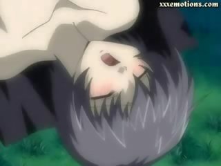 Anime brunette taking a huge penis