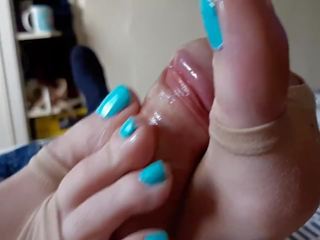Toeless Tights Toejob Nylon Footjob with inviting Blue Toes