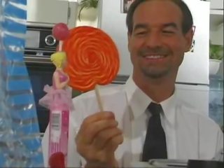 Naughty damsel likes candy and cocks
