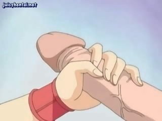 Anime stunner with huge boobs gets gangbanged