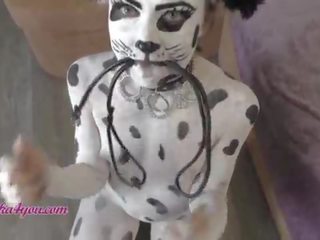 Cute young woman In Dalmatian Costume Playfully Rides Cavalier's Big manhood