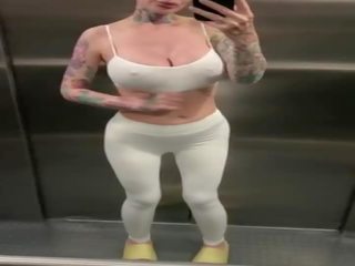 Bald hooker squirting orgasm in public elevator